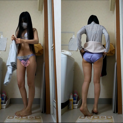 シェアハウスの脱衣所盗撮！黒髪スレンダー現役モデル！