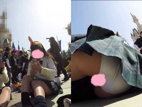 【夢の国④】あまりに無防備。純白Pの超接写、お尻の形丸わかり