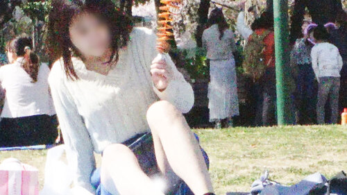 公園パンチラ19 人混みのお花見の中で何度もパンチラしちゃった女大生