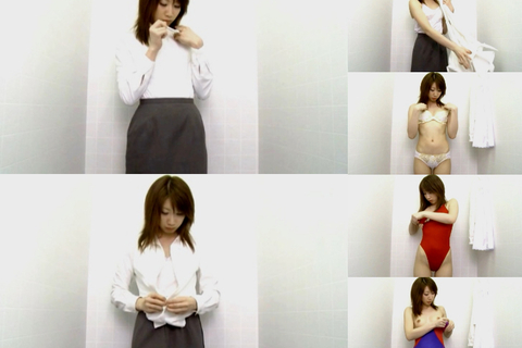 swimmingスクール通いで食い込み激しい競泳水着試着姿...