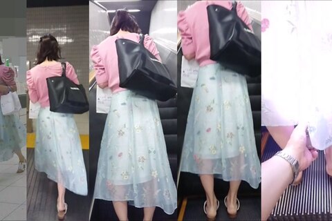 逆さの決定的瞬間！清楚なロンスカ女性