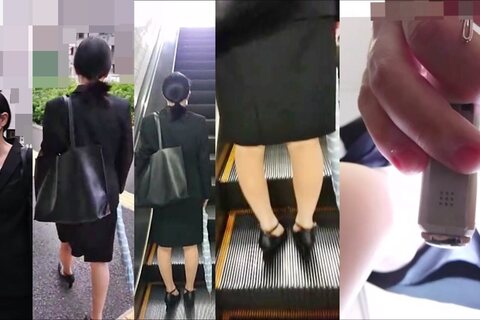 逆さの決定的瞬間！タイトスカートのOLたち