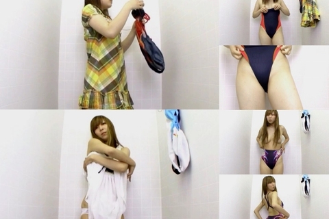 swimmingスクール通いで食い込み激しい競泳水着試着姿...