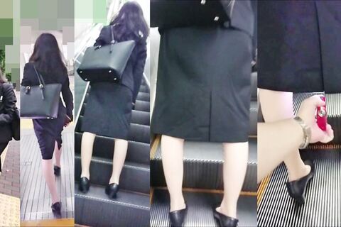 逆さの決定的瞬間！スーツOL