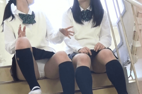 女子高盗撮 生徒会長とお友達が階段でまさかのパンモロ！
