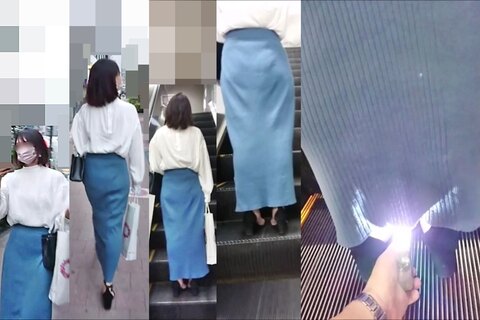 逆さの決定的瞬間！ニットのタイトロンスカと白ワンピ