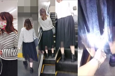 逆さの決定的瞬間！ノーパン・パイパン女とフロントヘアーを見せる女