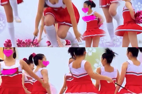 白いハイソックスのピチピチJKチアガールがワチャワチャと楽...