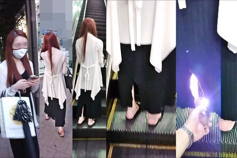 逆さの決定的瞬間！小柄なロングワンピの女性