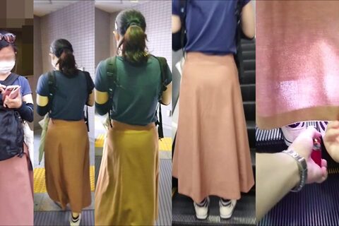 逆さの決定的瞬間！難しい表情をしていた女性