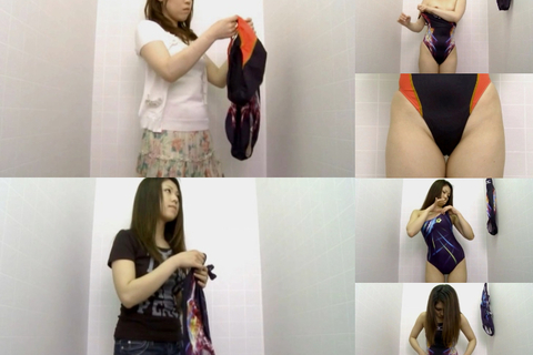 swimmingスクール通いで食い込み激しい競泳水着試着姿...