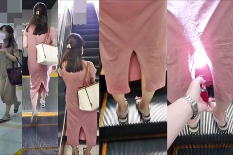 逆さの決定的瞬間！後ろがぱっくり割れているタイトロングワン...