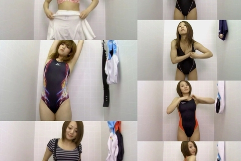 swimmingスクール通いで食い込み激しい競泳水着試着姿...