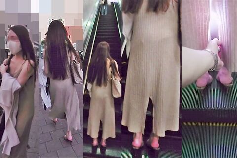 逆さの決定的瞬間！ニットワンピースS級美女2人