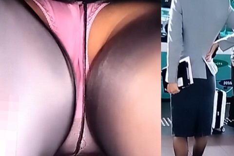 客室乗務員さんのスカート内部を激写しました□美人CAさん2人