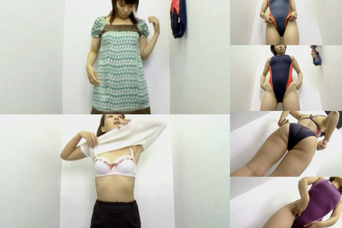 swimmingスクール通いで食い込み激しい競泳水着試着姿...