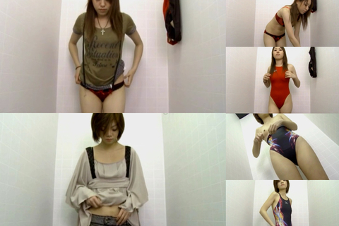 swimmingスクール通いで食い込み激しい競泳水着試着姿...