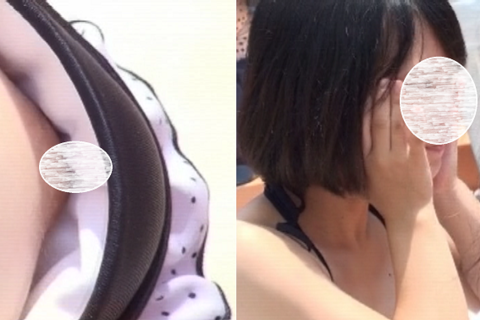 胸元パカパカに途中で気付いちゃう女の子！