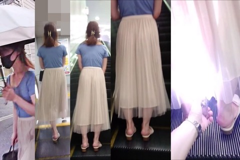 逆さの決定的瞬間！白系ロンスカの中身はTバック