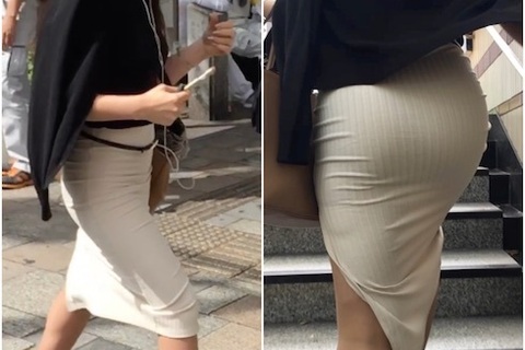 「太ももチラ見せ！肉厚ヒップを際立たせるタイトスカート」