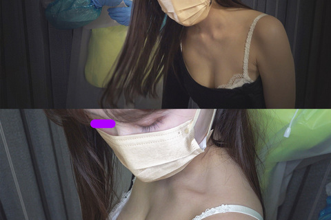 [ワクチン接種]意外と巨乳なスレンダーお姉さん[胸チラ]