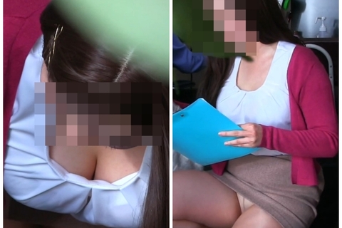 【巨乳】清楚系OLの座りチラ