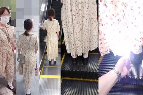 逆さの決定的瞬間！ロングワンピース奥様