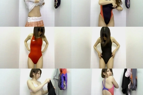 swimmingスクール通いで食い込み激しい競泳水着試着姿...
