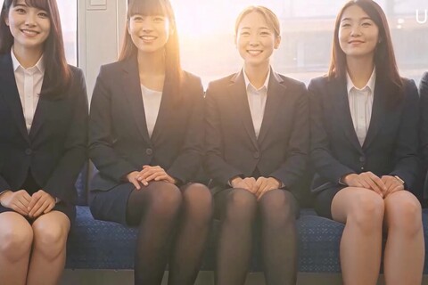 「AI動画」フェチ向け　電車内の風景　OL風のおねえさんたち