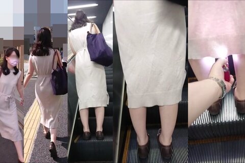 逆さの決定的瞬間！ナマ脚タイトスカート