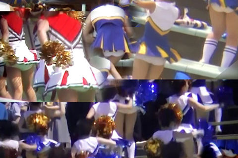 スタジアムのスタンドでのチアって狭くって不安定な場所で白アンスコもじもじク...