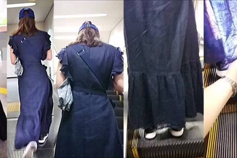 逆さの決定的瞬間！ダーク色超ロングワンピース